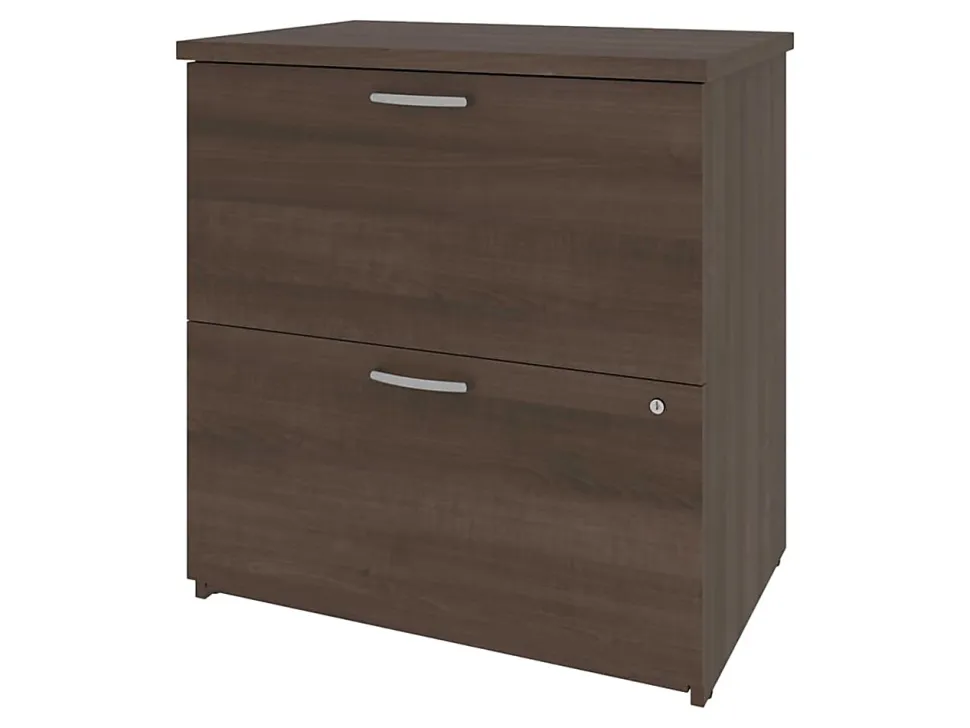 Bestar Logan U-Shaped Desk With Hutch, Lateral File Cabinet And Bookcase, Bark Gray