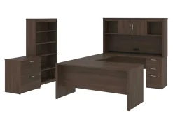 Bestar Logan U-Shaped Desk With Hutch, Lateral File Cabinet And Bookcase, Antigua