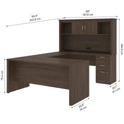 Bestar Logan U-Shaped Desk With Hutch, Lateral File Cabinet And Bookcase, Antigua