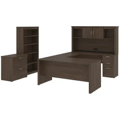 Bestar Logan U-Shaped Desk With Hutch, Lateral File Cabinet And Bookcase, Antigua