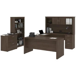 Bestar Logan U-Shaped Desk With Hutch, Lateral File Cabinet And Bookcase, Antigua