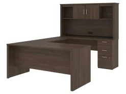 Bestar Logan U-Shaped Desk With Hutch, Lateral File Cabinet And Bookcase, Antigua