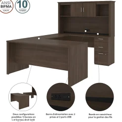 Bestar Logan 66”W U- Or L-Shaped Executive Corner Desk With Pedestal And Hutch, Antigua