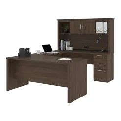 Bestar Logan 66”W U- Or L-Shaped Executive Corner Desk With Pedestal And Hutch, Antigua