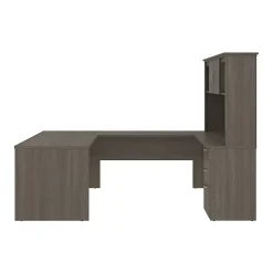 Bestar Logan 66”W U- Or L-Shaped Executive Corner Desk With Pedestal And Hutch, Bark Gray