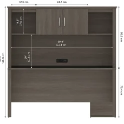 Bestar Logan 66”W U- Or L-Shaped Executive Corner Desk With Pedestal And Hutch, Bark Gray