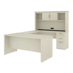 Bestar Logan 66”W U- Or L-Shaped Executive Corner Desk With Pedestal And Hutch, White Chocolate