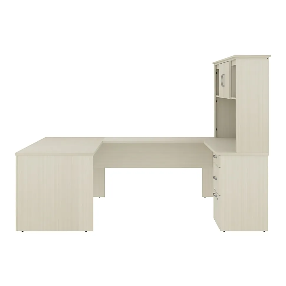 Bestar Logan 66”W U- Or L-Shaped Executive Corner Desk With Pedestal And Hutch, White Chocolate