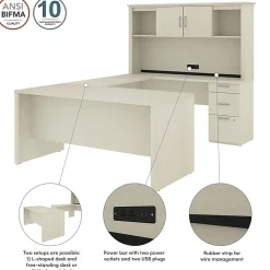 Bestar Logan 66”W U- Or L-Shaped Executive Corner Desk With Pedestal And Hutch, White Chocolate