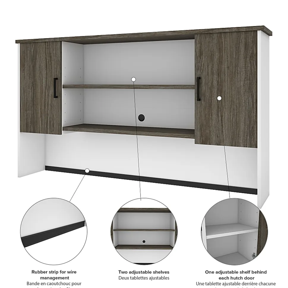 Bestar Norma 71"W L-Shaped Corner Desk With Hutch, Walnut Gray/White