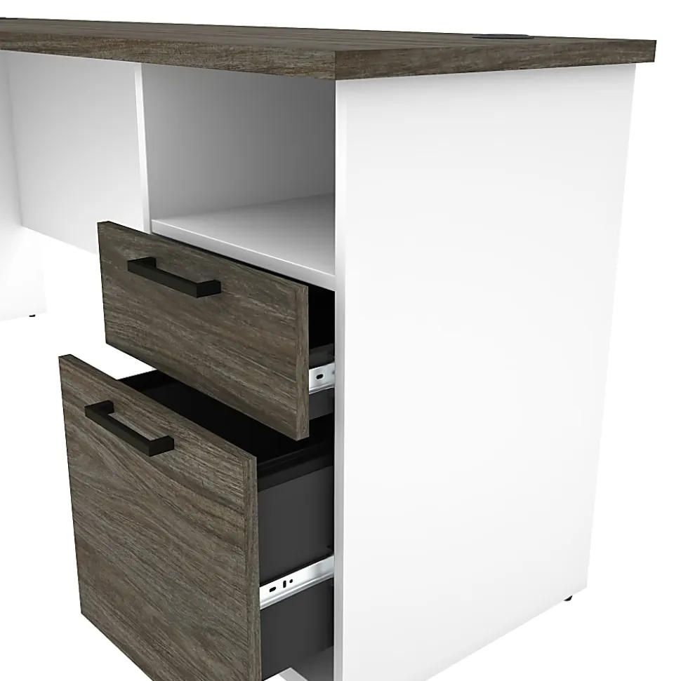 Bestar Norma 71"W L-Shaped Corner Desk With Hutch, Walnut Gray/White