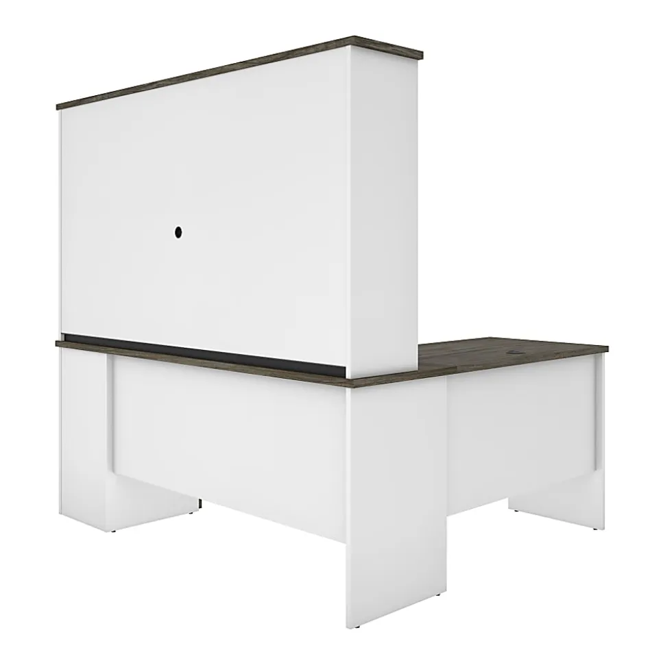 Bestar Norma 71"W L-Shaped Corner Desk With Hutch, Walnut Gray/White