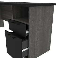 Bestar Norma 71"W L-Shaped Corner Desk With Hutch, Black/Bark Gray