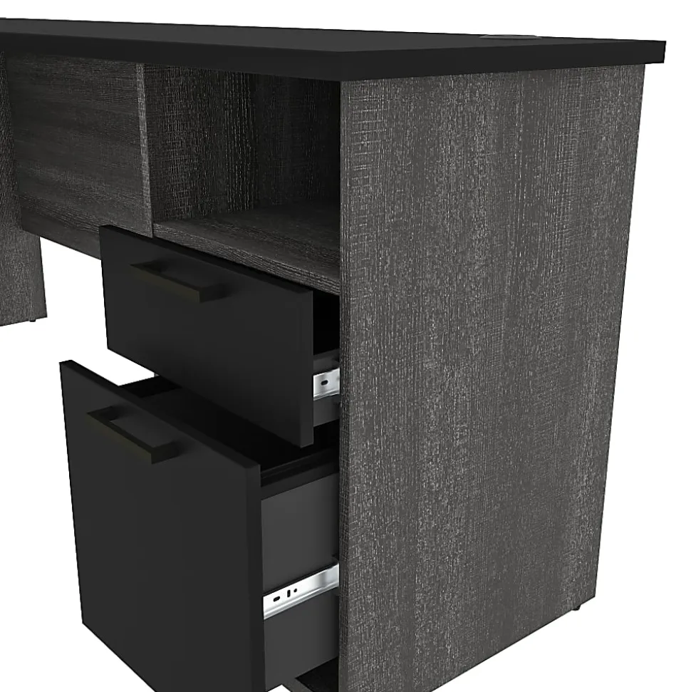 Bestar Norma 71"W L-Shaped Corner Desk, Black/ Bark Gray