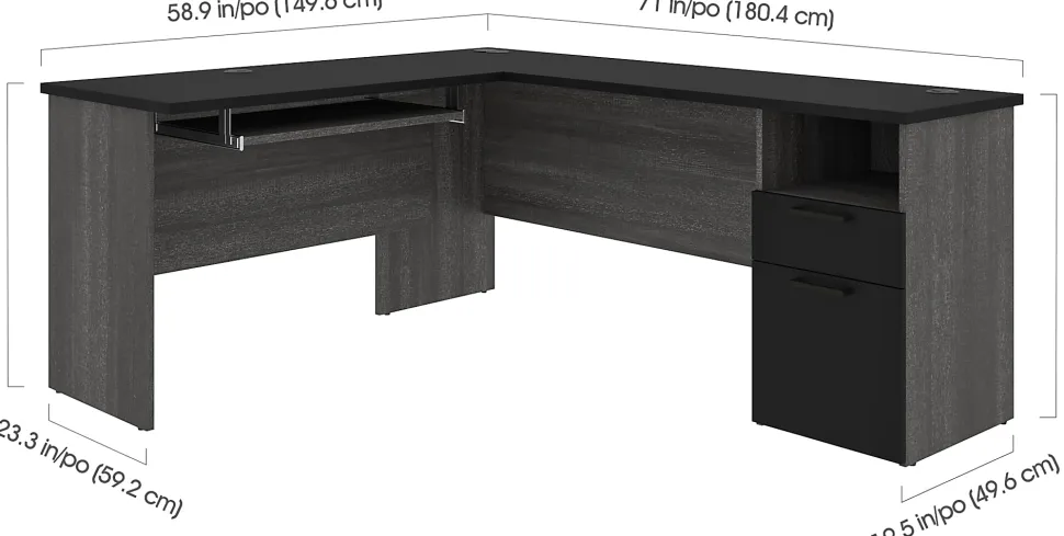 Bestar Norma 71"W L-Shaped Corner Desk, Black/ Bark Gray