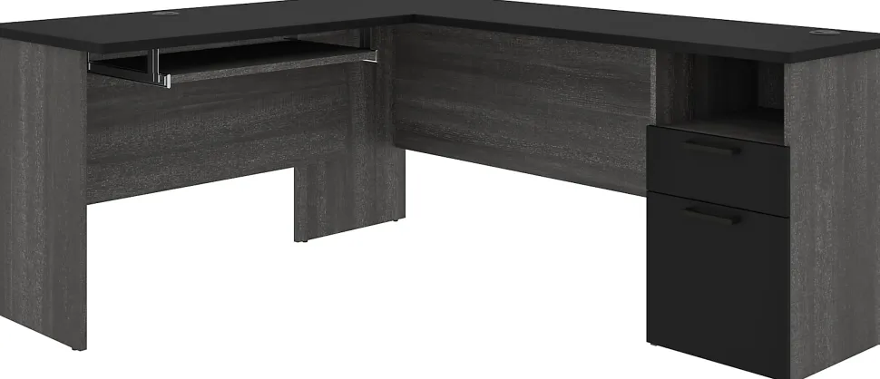 Bestar Norma 71"W L-Shaped Corner Desk, Black/ Bark Gray