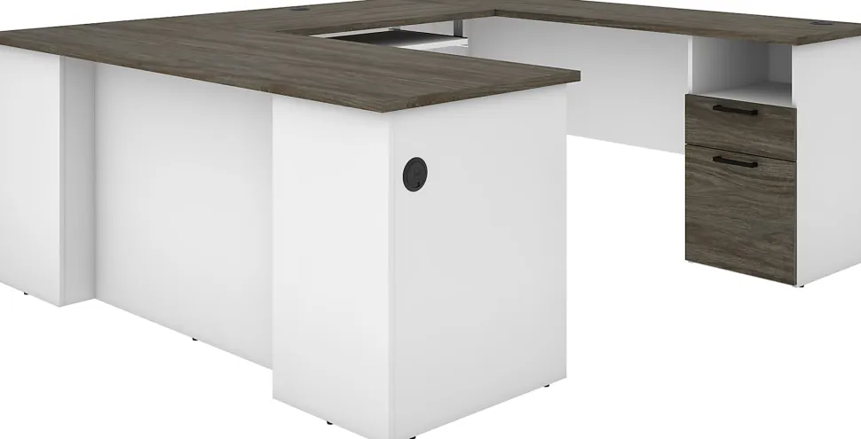 Bestar Norma 71"W U- Or L-Shaped Corner Desk, Walnut Gray/White