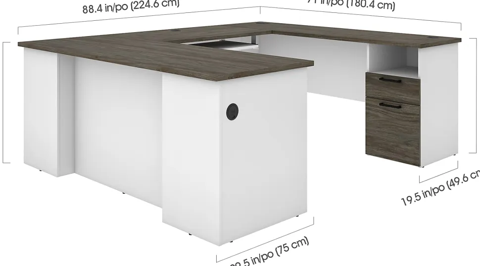 Bestar Norma 71"W U- Or L-Shaped Corner Desk, Walnut Gray/White