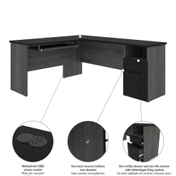 Bestar Norma 71"W U- Or L-Shaped Corner Desk, Black/Bark Gray