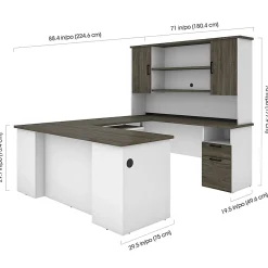 Bestar Norma 71"W U- Or L-Shaped Executive Corner Desk With Hutch, Walnut Gray/White