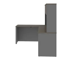 Bestar Prestige + 72”W L-Shaped Corner Desk With Pedestal And Hutch, Bark Gray/Slate