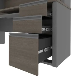 Bestar Prestige + 72”W L-Shaped Corner Desk With Pedestal And Hutch, Bark Gray/Slate