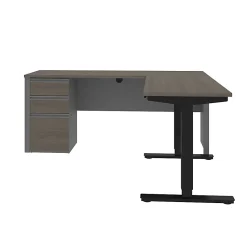 Bestar Prestige + 72"W L-Shaped Standing Corner Desk With Pedestal, Bark Gray/Slate