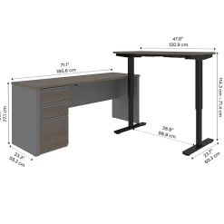 Bestar Prestige + 72"W L-Shaped Standing Corner Desk With Pedestal, Bark Gray/Slate
