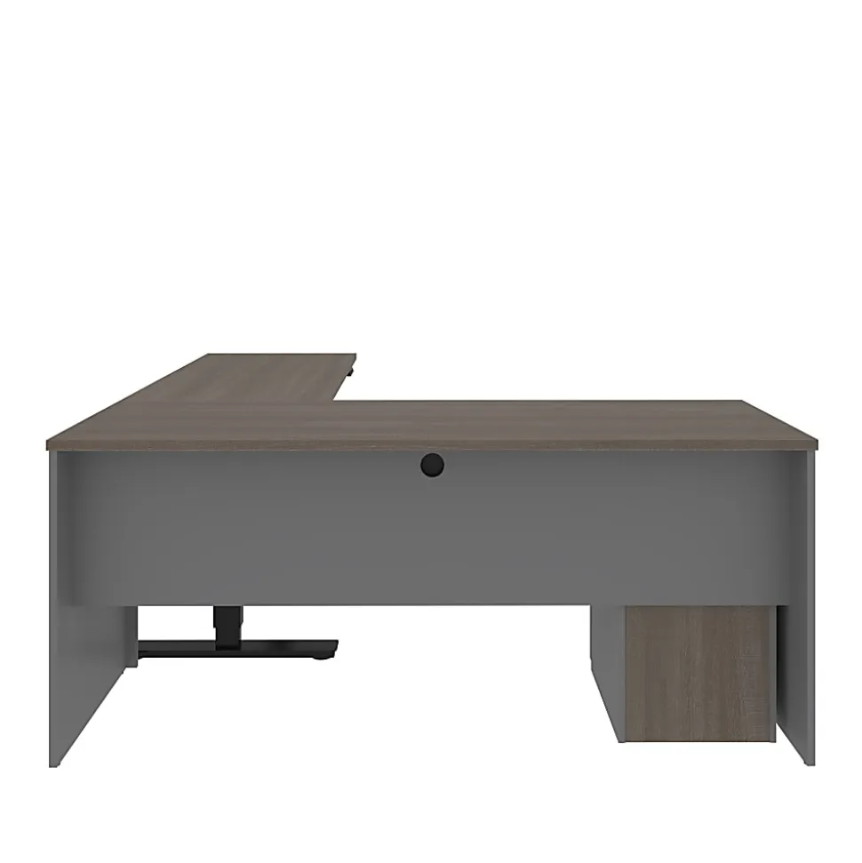 Bestar Prestige + 72"W L-Shaped Standing Corner Desk With Pedestal, Bark Gray/Slate