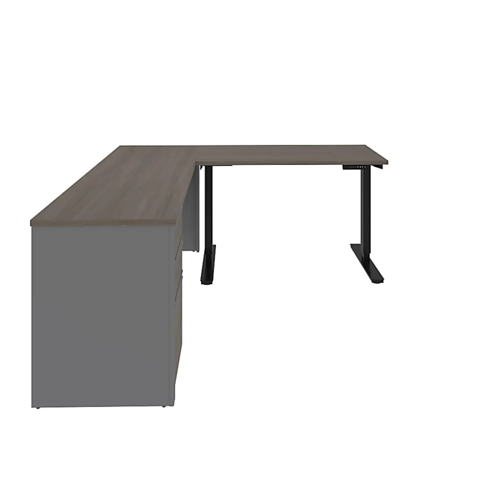 Bestar Prestige + 72"W L-Shaped Standing Corner Desk With Pedestal, Bark Gray/Slate