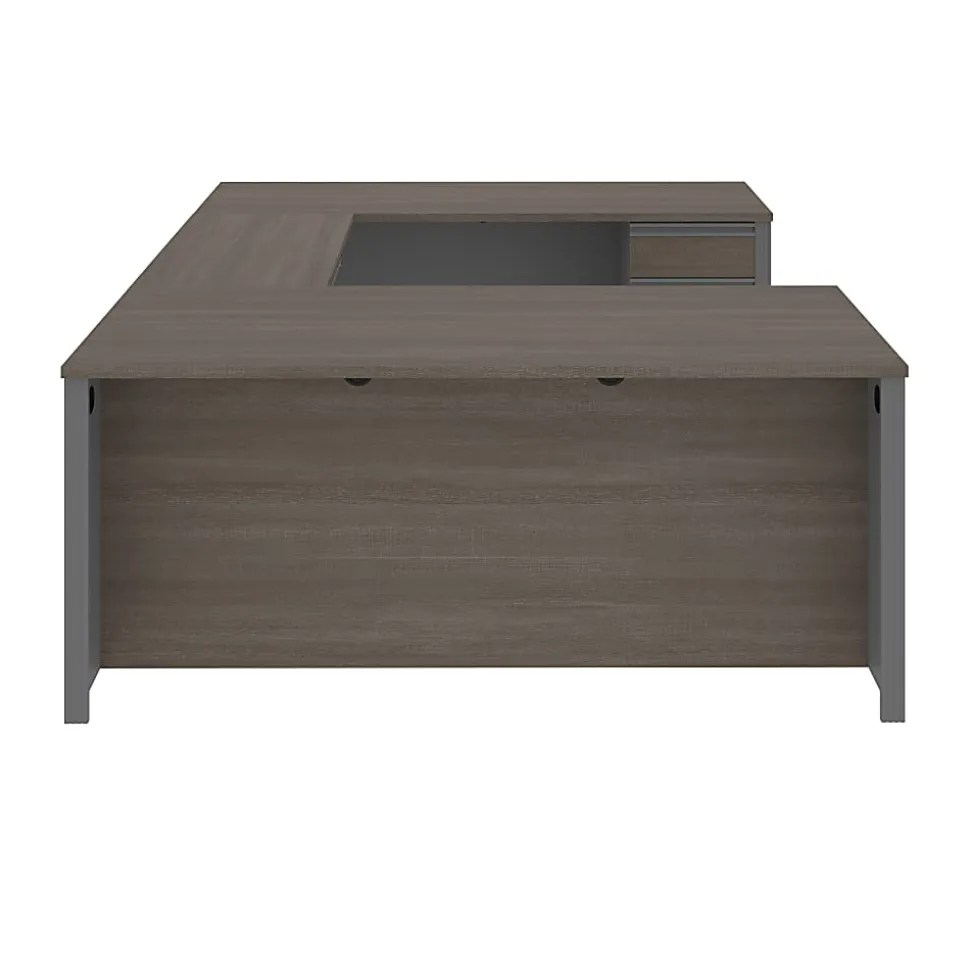 Bestar Prestige + 72”W U-Shaped Executive Computer Desk With Pedestal, Bark Gray/Slate
