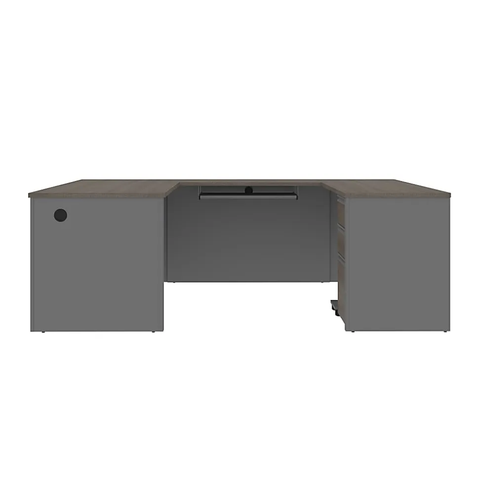 Bestar Prestige + 72”W U-Shaped Executive Computer Desk With Pedestal, Bark Gray/Slate