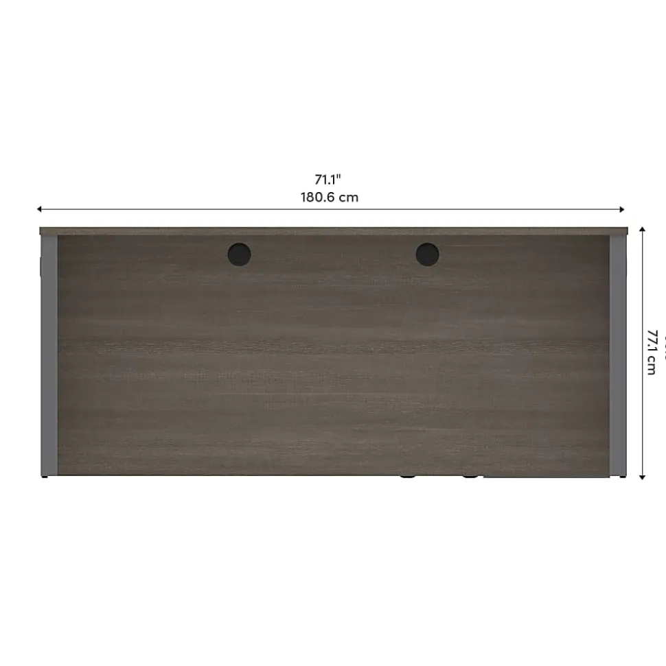 Bestar Prestige + 72”W U-Shaped Executive Computer Desk With Pedestal, Bark Gray/Slate