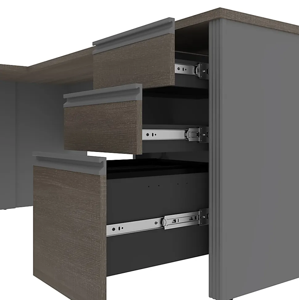 Bestar Prestige + 72”W U-Shaped Executive Computer Desk With Pedestal, Bark Gray/Slate