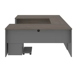 Bestar Prestige + 72”W U-Shaped Executive Computer Desk With Pedestal, Bark Gray/Slate