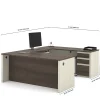 Bestar Prestige + 72”W U-Shaped Executive Computer Desk With Pedestal, White Chocolate/Antigua
