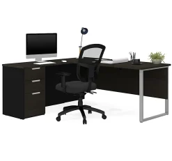 Bestar Pro-Concept Plus 72"W L-Shaped Corner Desk With Drawers, Deep Gray/Black