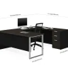 Bestar Pro-Concept Plus 72"W U-Shaped Executive Computer Desk With Pedestal, Deep Gray/Black
