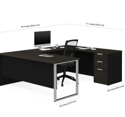 Bestar Pro-Concept Plus 72"W U-Shaped Executive Computer Desk With Pedestal, Deep Gray/Black