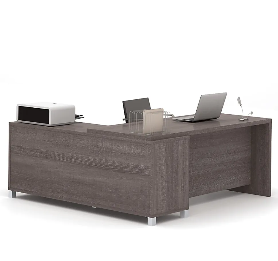 Bestar Pro-Linea 72"W L-Shaped Corner Desk, Bark Gray