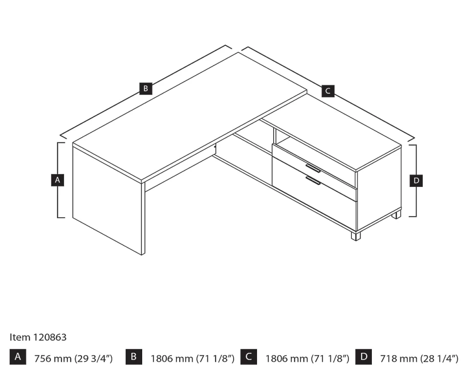Bestar Pro-Linea 72"W L-Shaped Corner Desk, Bark Gray