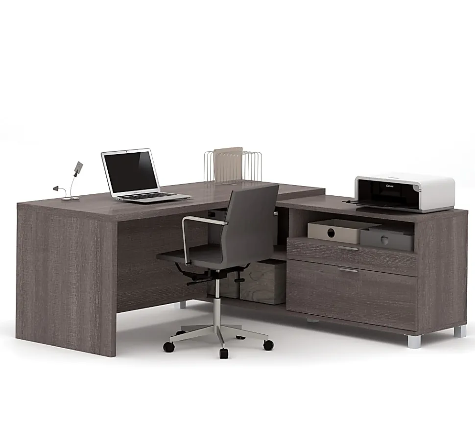 Bestar Pro-Linea 72"W L-Shaped Corner Desk, Bark Gray