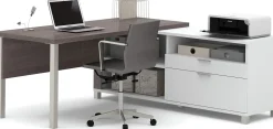 Bestar Pro-Linea 72"W L-Shaped Corner Desk With Metal Legs, Bark Gray