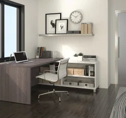 Bestar Pro-Linea 72”W L-Shaped Corner Desk, Bark Gray/White