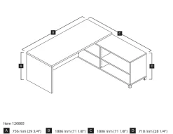 Bestar Pro-Linea 72”W L-Shaped Corner Desk, Bark Gray/White