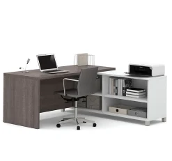 Bestar Pro-Linea 72”W L-Shaped Corner Desk, Bark Gray/White