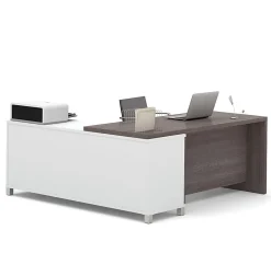 Bestar Pro-Linea 72”W L-Shaped Corner Desk, Bark Gray/White
