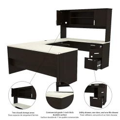 Bestar Ridgeley U-Shaped Desk With Hutch, Lateral File Cabinet And Bookcase, White Chocolate
