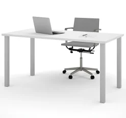 Bestar Universal 60"W Table Computer Desk With Square Metal Legs, White