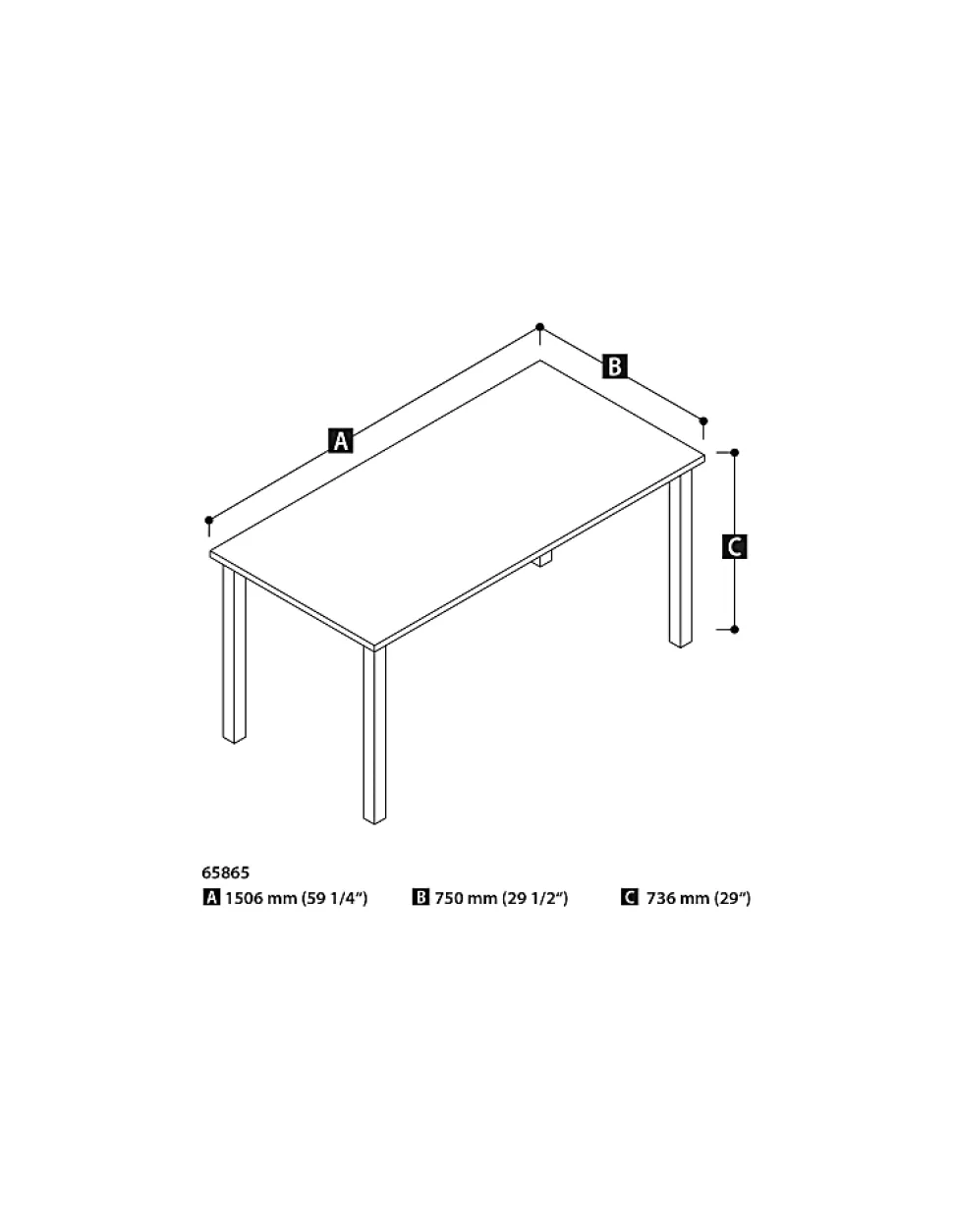 Bestar Universal 60"W Table Computer Desk With Square Metal Legs, Black